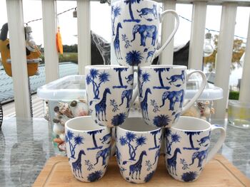 Set Of Six Aspen Mugs In Blue Safari Design, 10 of 12