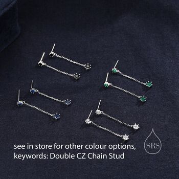 Clear Cz Dangle Chain Stud Drop Earrings, 5 of 12