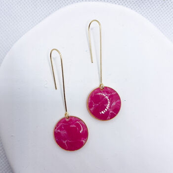 Pink Circle Drop Threader Earrings, Clay And Resin, 5 of 10