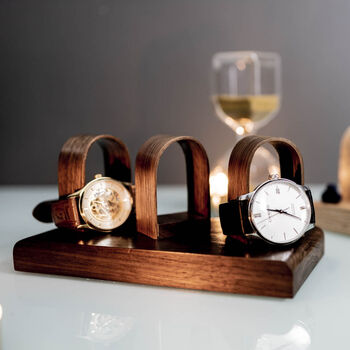 Luxury Walnut Triple Watch Stand Display Personalise, 5 of 6