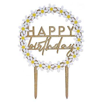 Wooden Happy Birthday Cake Topper With Daisies, 2 of 2