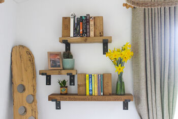 Handmade Solid Oak Shelf With Bent Iron Brackets, 3 of 8