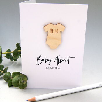Hello Little One Personalised Babygrow New Baby Card, 3 of 4