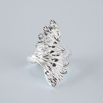 Sterling Silver Fan Design Adjustable Ring, 2 of 6