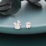 Mismatched Squirrel And Acorn Nut Stud Earrings In Sterling Silver, thumbnail 1 of 12
