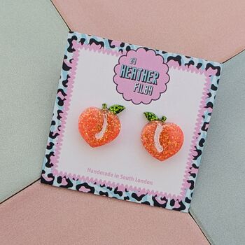 Peach Emoji Glitter Studs, 3 of 4