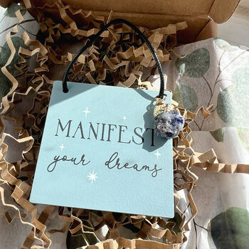 Manifest Your Dreams Mini Hanging Sign With Sodalite, 4 of 4