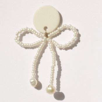 White Porcelain Earrings With Beaded Bow And Pearls, 3 of 3