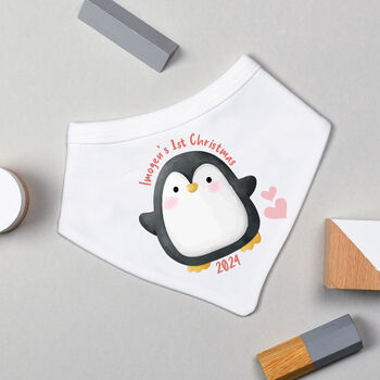 Personalised First Christmas Penguin Babygrow, 4 of 7