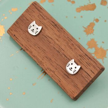 Cute Little Cat Stud Earrings In Sterling Silver, 7 of 11