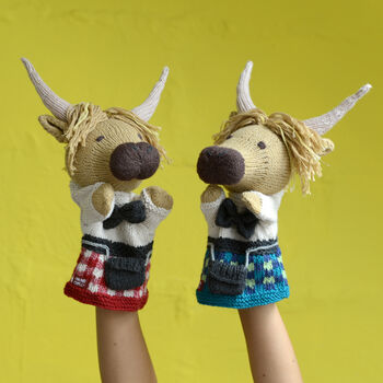 Hand Knitted Puppets In Scottish Outfits, 2 of 9