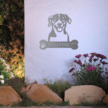 Personalised Jack Russell Terrier Welcome Metal Wall Art Sign For Home And Garden Gift, 6 of 11