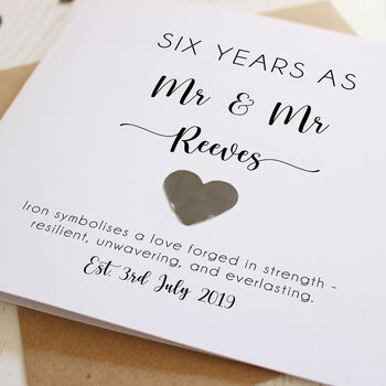 Personalised 6th Wedding Anniversary Card With Iron Heart, 3 of 6
