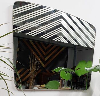 Vintage Mirror With Etched Effect Geometric Design, 2 of 4