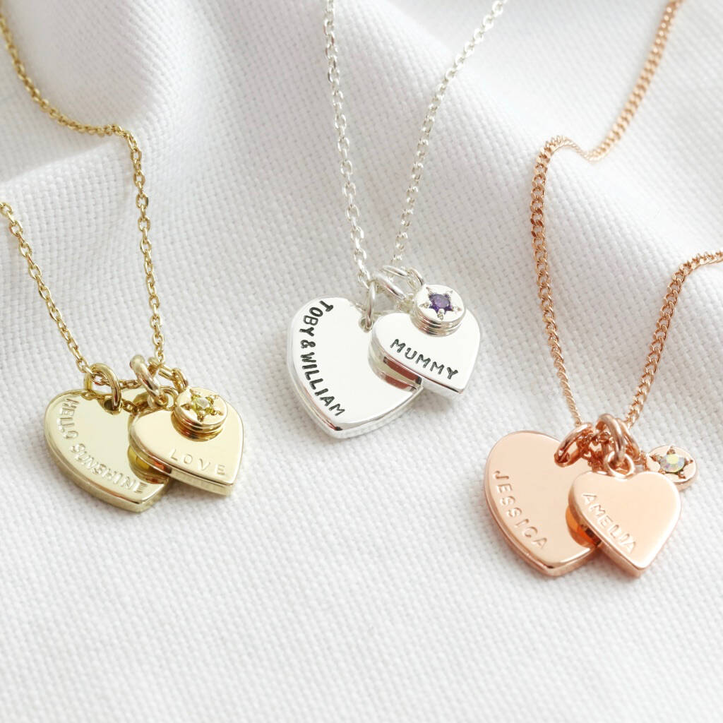 Personalised Double Heart And Birthstone Charm Necklace By Lisa Angel ...
