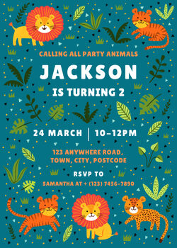 Digital Lion Animals Kids Birthday Party Invitation Template, 8 of 9