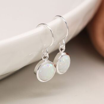 Sterling Silver White Opal Drop Earrings, 3 of 11