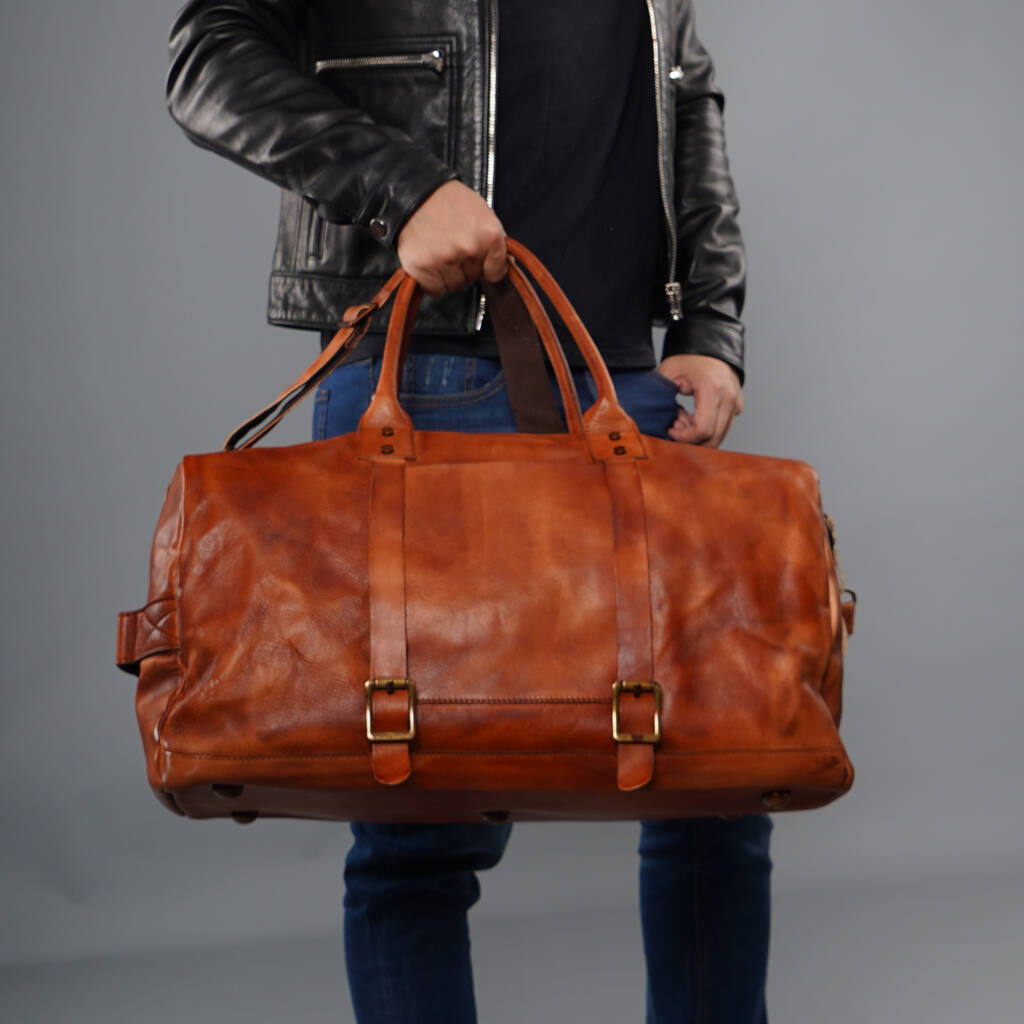 Genuine Leather Holdall With Straps Detail By EAZO