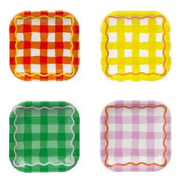 Colourful Gingham Square Paper Plates Pack Of 12, 2 of 8