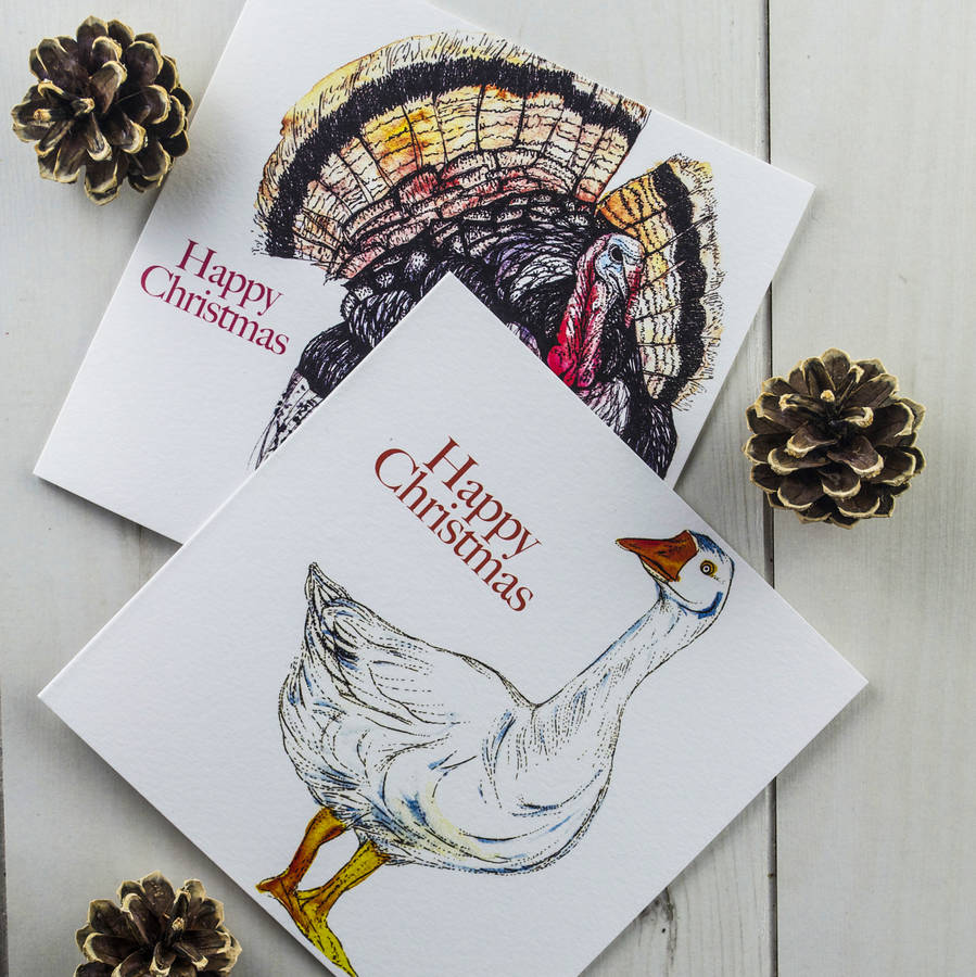 Goose And Turkey Christmas Card Set, 1 of 3