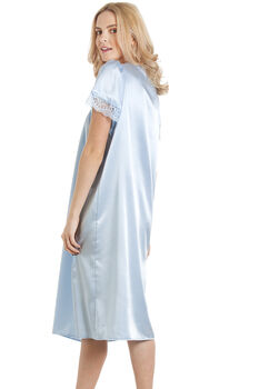 British Made Pale Blue Short Sleeved Satin Nightdress With Lace Detail Ladies Size 8 To 28 UK, 2 of 4