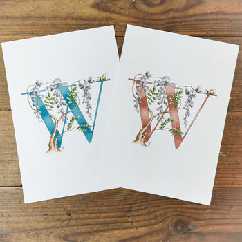 W Is For Wisteria Botanical Print, Personalised, 2 of 9