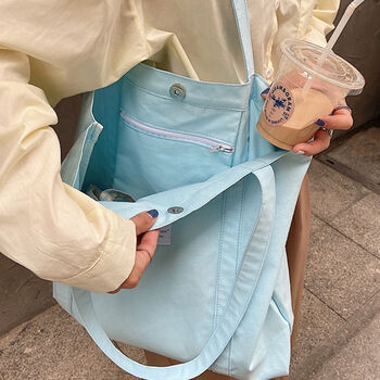 Light Blue Large Canvas Shopping Tote Bag, 3 of 5