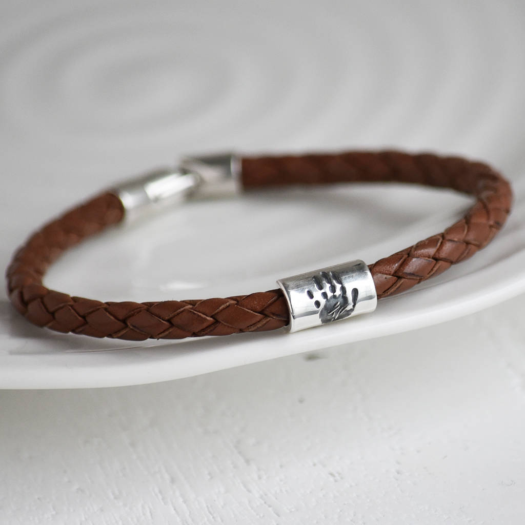 Mens Handprint Bead Leather Bracelet For Dad By Hold Upon Heart 