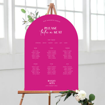 Pink Curved Welcome Sign, Modern Bright Wedding, 5 of 7