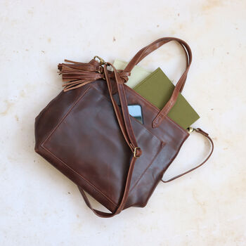 Leather Shopper Tote Bag, Distressed Brown, 2 of 5