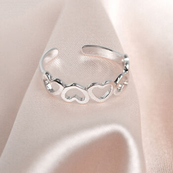 Sterling Silver 4mm Adjustable Hearts Band Toe Ring, 4 of 5