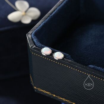 Sterling Silver 6mm White Opal Stud Earrings, 6 of 11