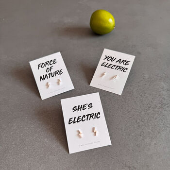 You Are Electric Silver Lightning Stud Earrings, 9 of 9