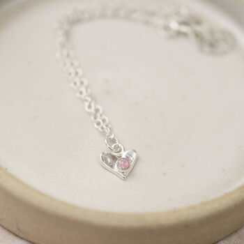 Sterling Silver Small Birthstone Heart Bracelet, 3 of 8