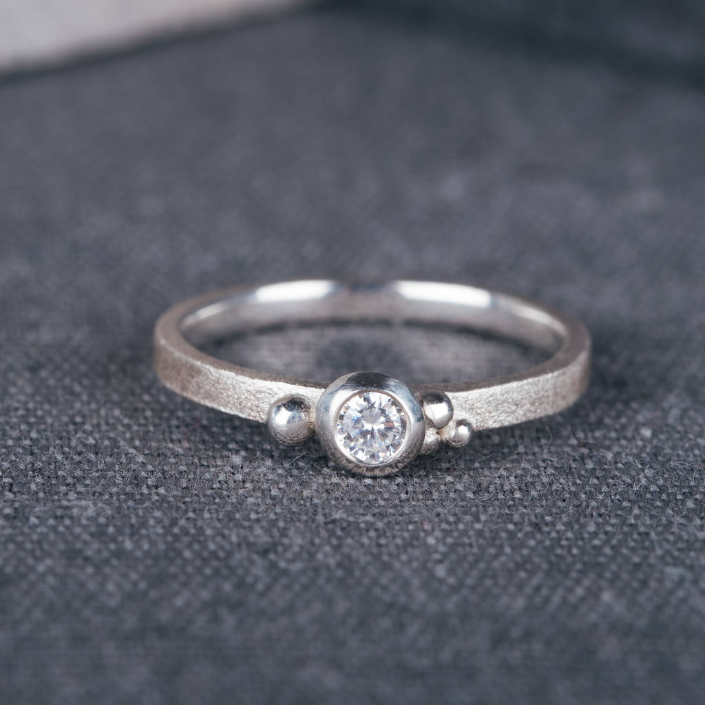 9ct White Gold Seeded Engagement Ring With Diamond, 1 of 3