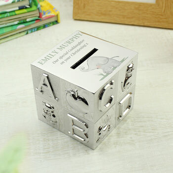 Personalised Elephant Abc Money Box – Baby Keepsake For Christening Or New Baby Gift, 2 of 5