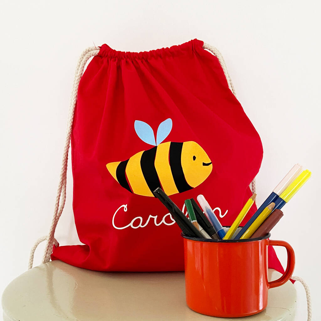 Kids Bee Gym Bag With Name By Holubolu personalised childrens clothing