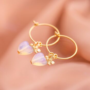 Stone Heart And Micro Flower Hoop Earrings, 4 of 6