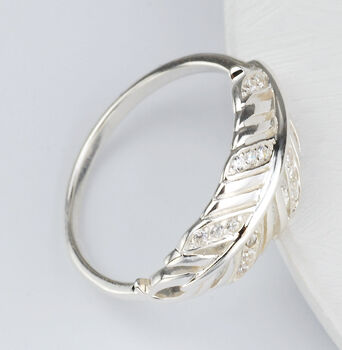 Slender Sterling Silver Sparkle Feather Ring, 5 of 10