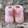 Pink Knitted Baby Booties With Pom Pom, thumbnail 1 of 8