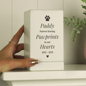 Personalised Pet Pawprints Small Wooden Urn, 3 of 3