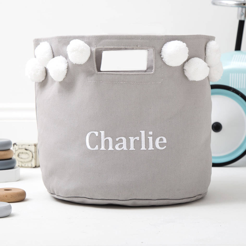 personalised grey pom pom medium bag by my 1st years
