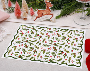 Christmas Placemats With Holly Foliage Design, 2 of 3