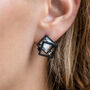 Black 3D Square Crystal Stud Earrings, thumbnail 1 of 3