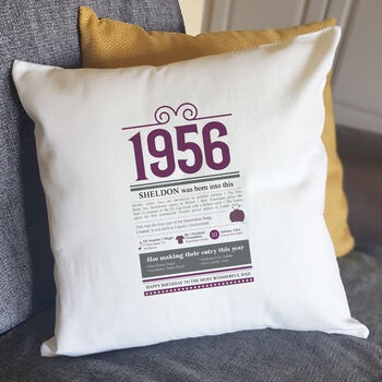 Personalised 70th Birthday Gift 1956 Cushion, 6 of 11