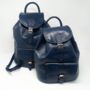 Drawstring Leather Backpack Navy Blue Sac A Do, thumbnail 1 of 6