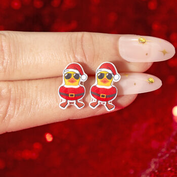 Festive Santa Duck Resin Christmas Earrings, 3 of 6