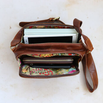 Leather Pocket Crossbody Bag, Tan, 4 of 5