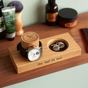 Personalised Gent's Solid Oak Watch Stand, 3 of 12