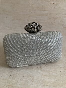 Silver Lotus Clasp Rectangular Clutch Bag, 3 of 11